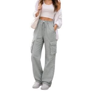 Thread & Supply Cargo Pants Size Medium Relaxed Wide-Leg Lightweight Linen Blend